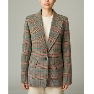 Smythe Lounge Blazer Multi Glen Check Plaid Single Button Jacket Size 6